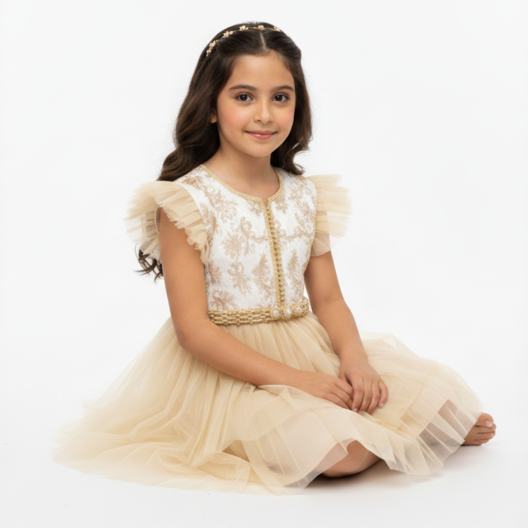 Caftan - Beige bud pour fille — Haute Couture Marocaine Orabeldi