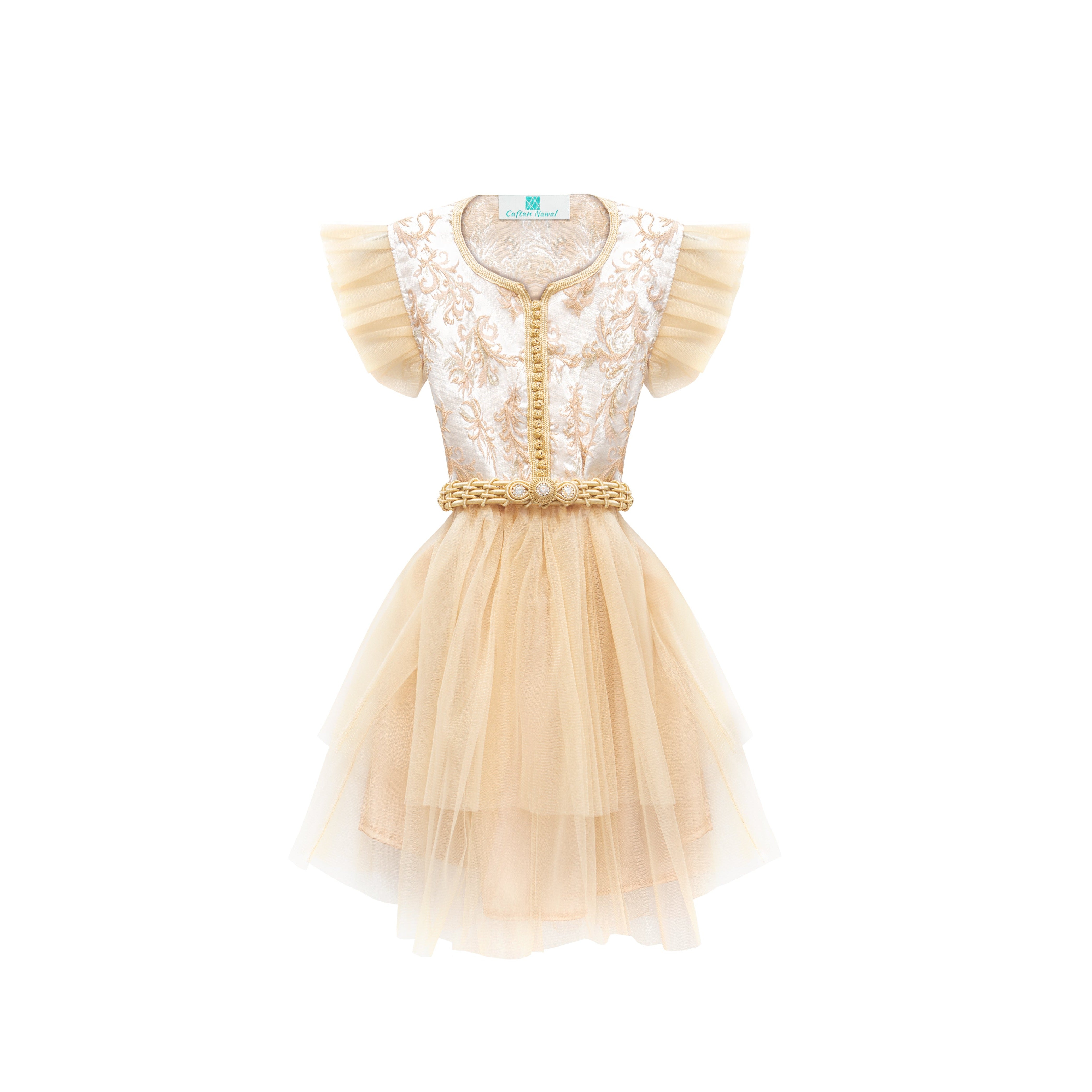 Caftan - Beige bud pour fille Thumbnail 2
