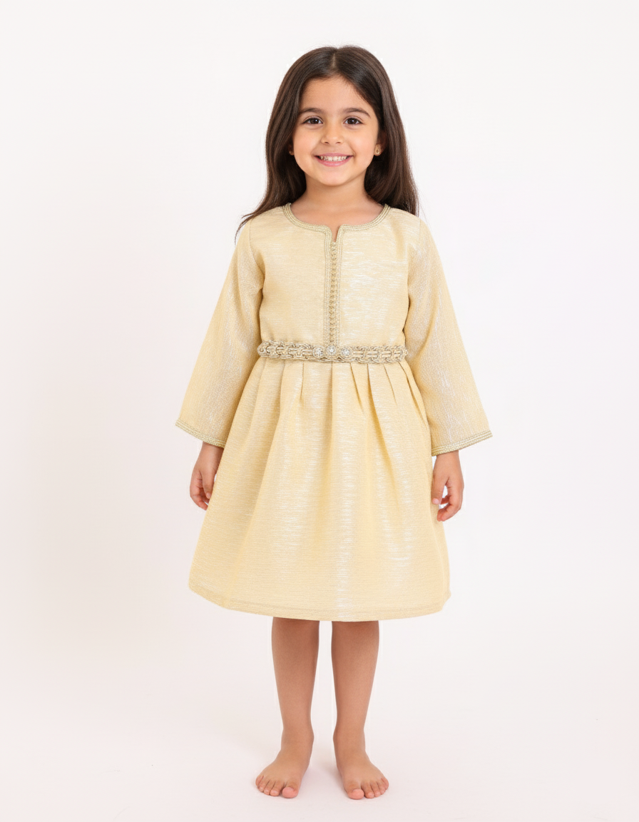 Caftan - Beige pour fille — Haute Couture Marocaine Orabeldi