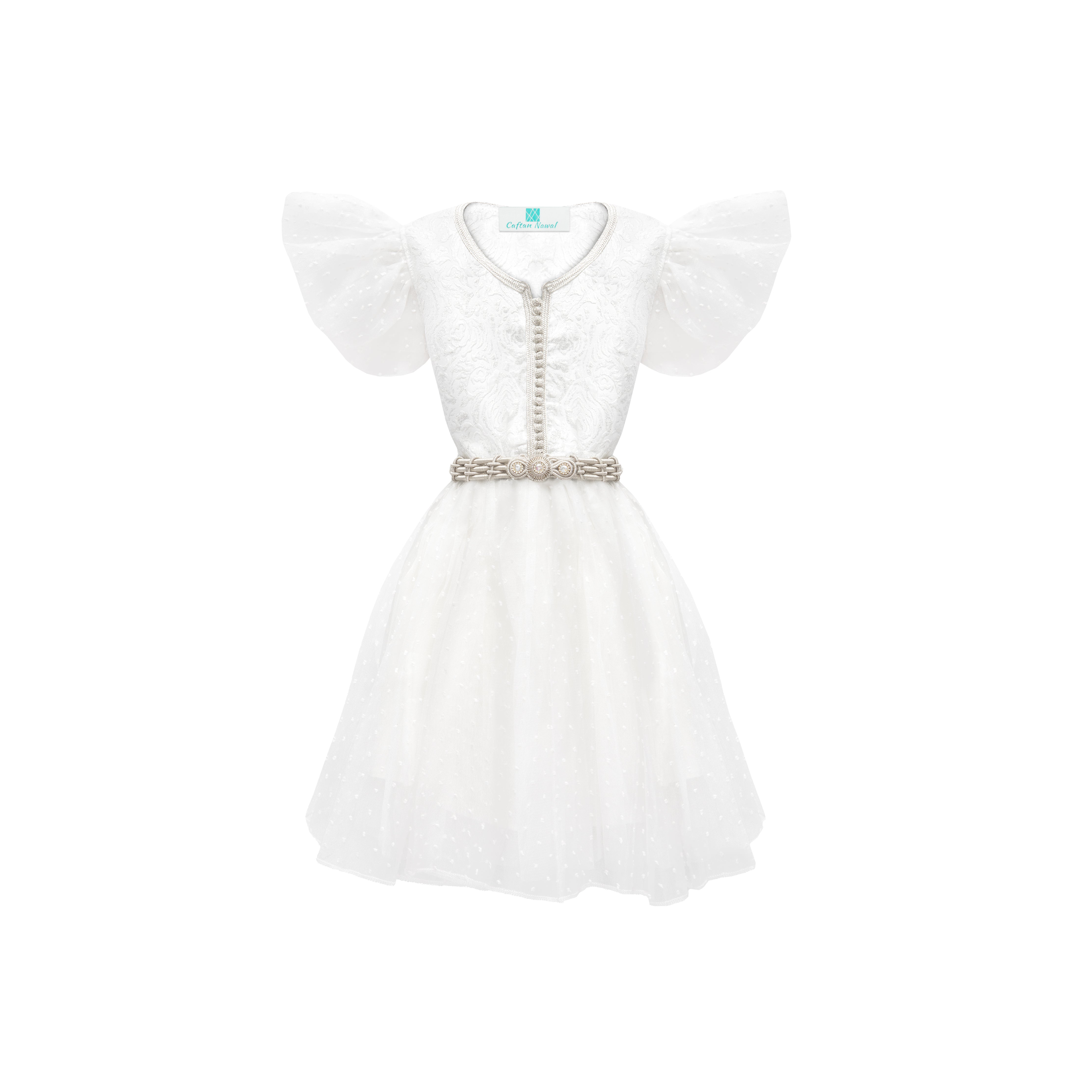 Caftan - Blanc à pois pour fille Thumbnail 2