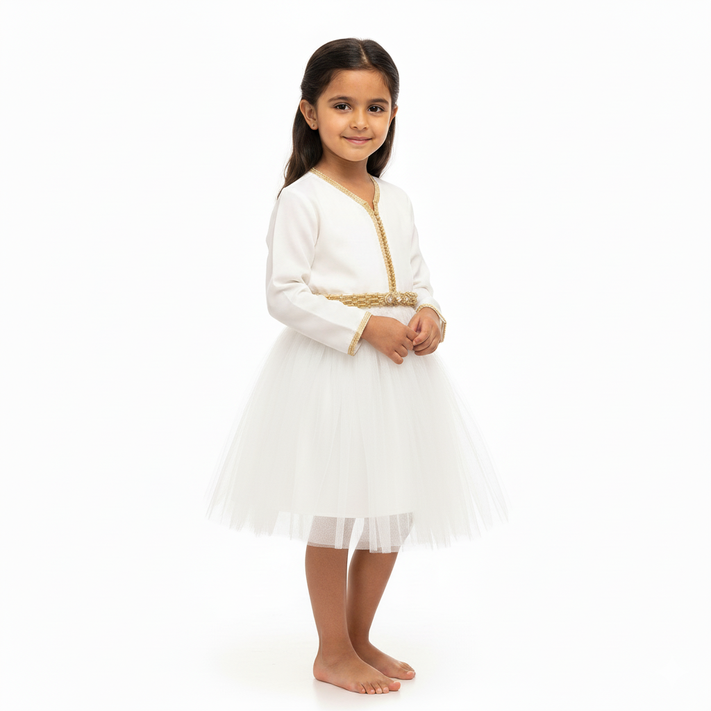 Caftan - Blanc crème pour fille — Haute Couture Marocaine Orabeldi