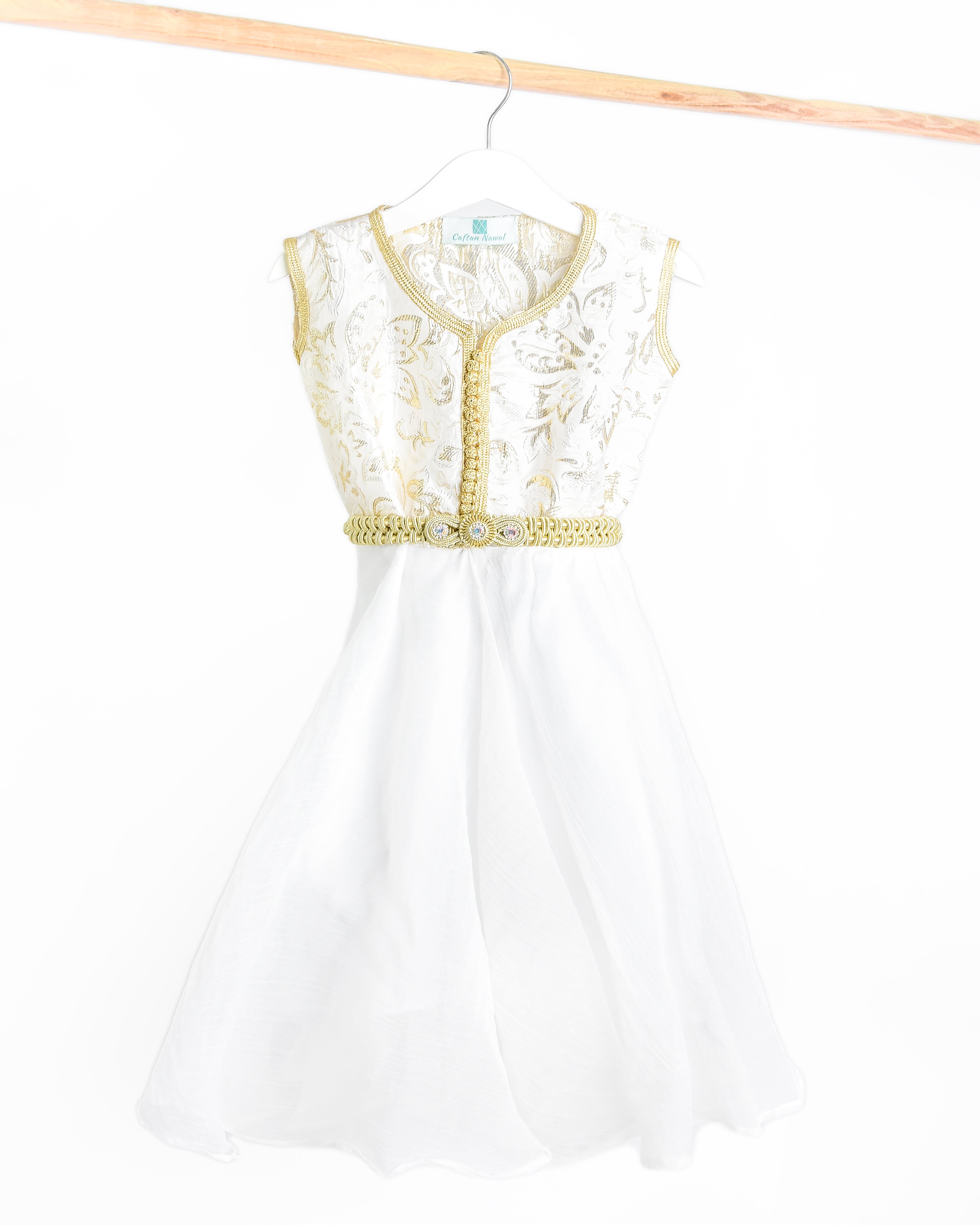 Caftan - Blanc doré pour enfant — Collection Orabeldi Haute Couture