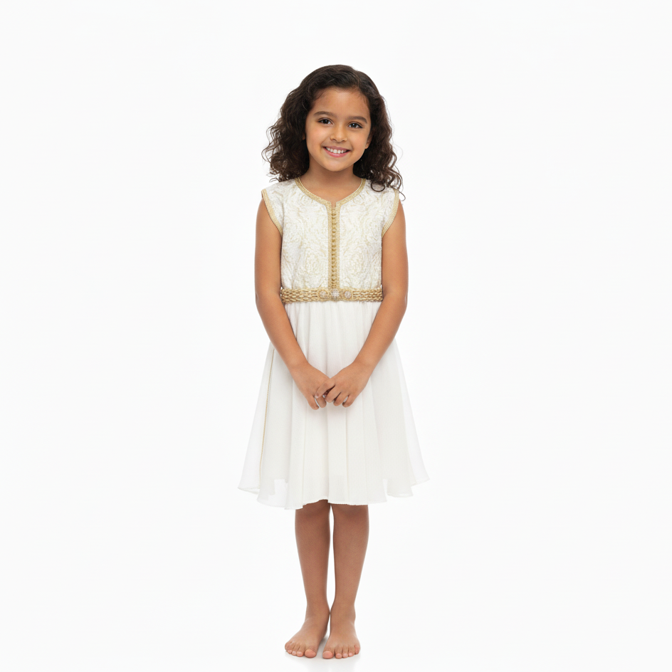 Caftan - Blanc étincelle pour fille — Haute Couture Marocaine Orabeldi