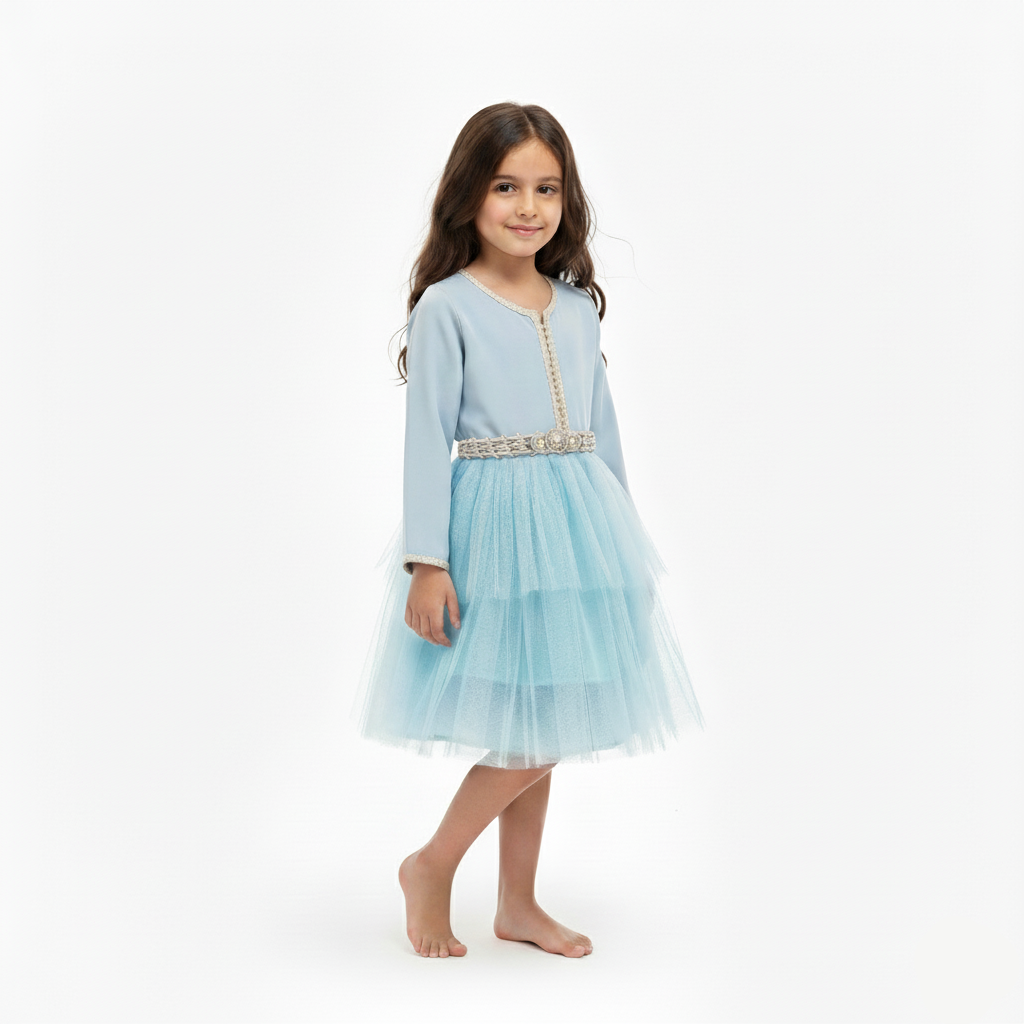 Caftan - Bleu aqua pour fille — Haute Couture Marocaine Orabeldi