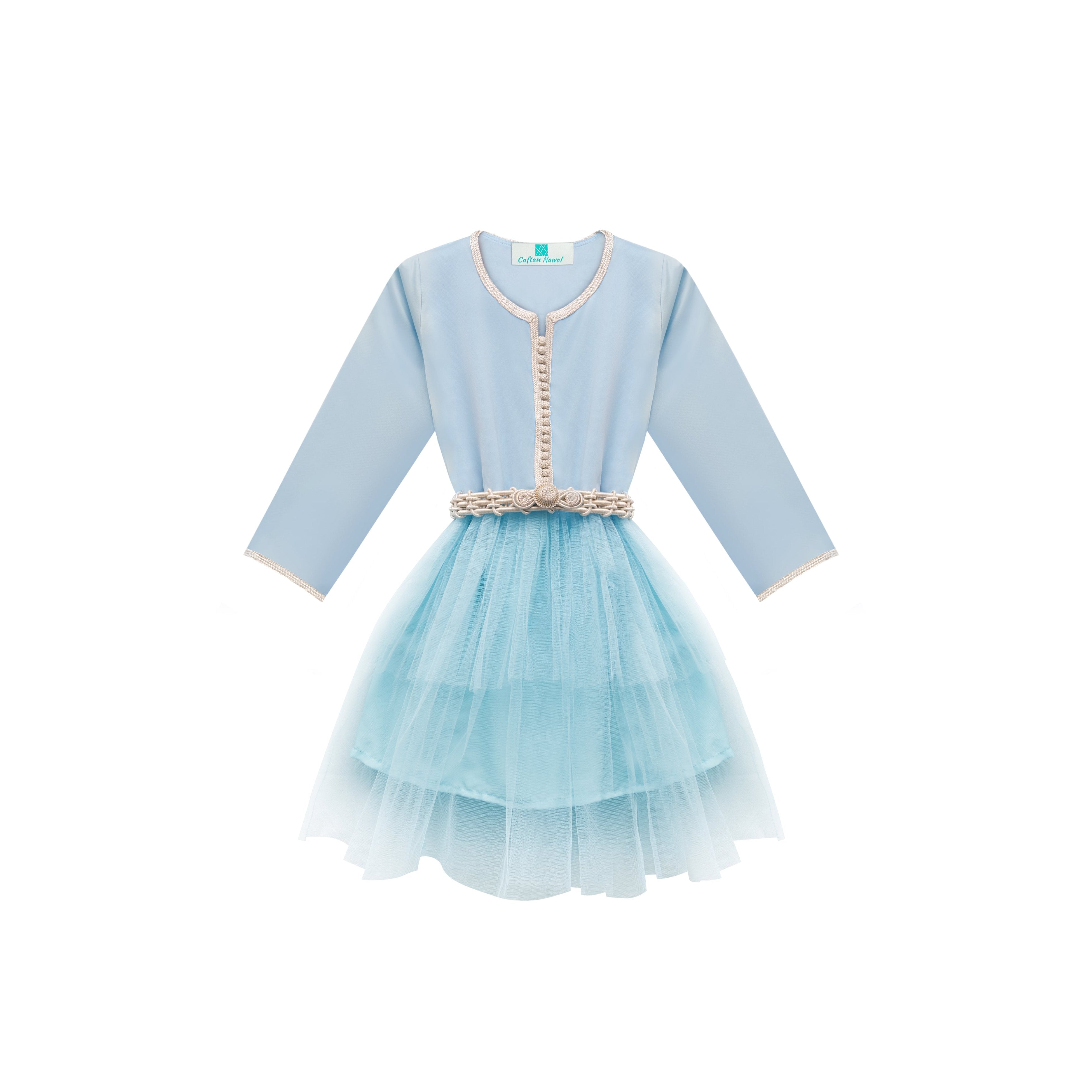 Caftan - Bleu aqua pour fille Thumbnail 2