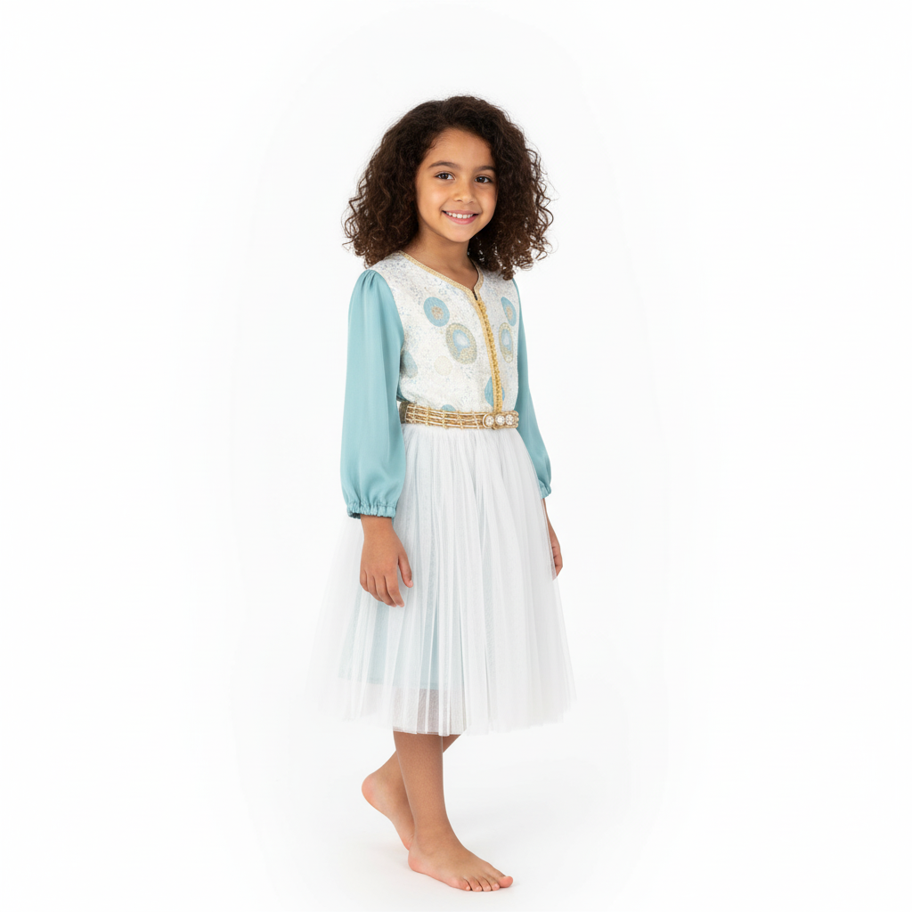 Caftan - Bleu glacier pour fille — Haute Couture Marocaine Orabeldi