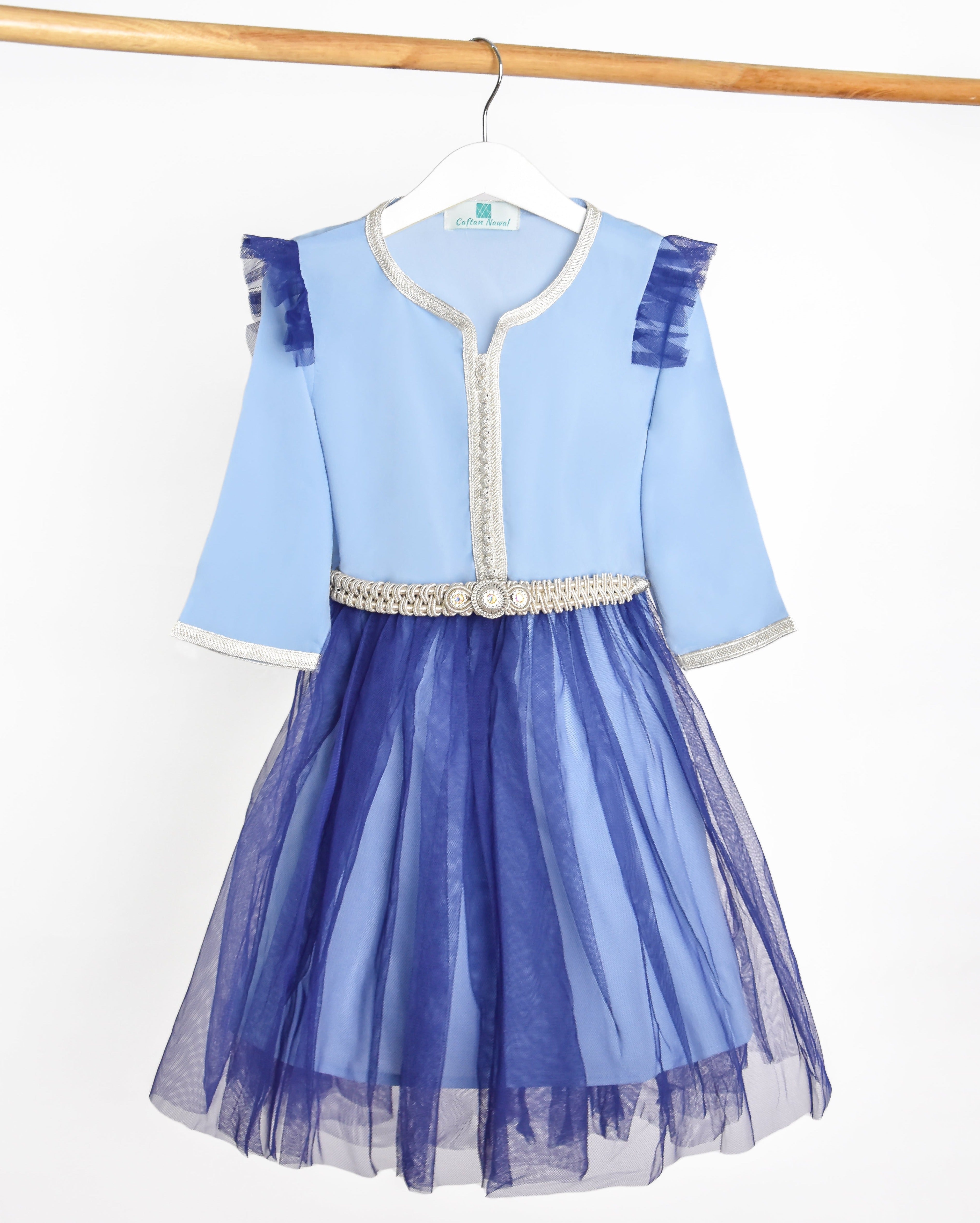 Caftan - Bleu pour fille — Haute Couture Marocaine Orabeldi