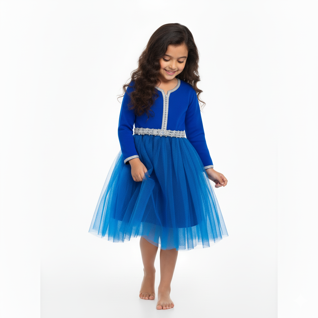 Caftan - Bleu Royal Azure pour fille — Haute Couture Marocaine Orabeldi