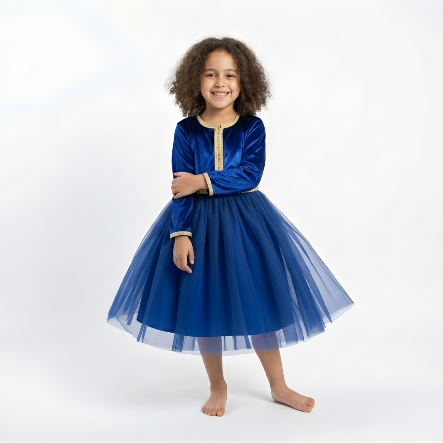 Caftan Bleu Saphir pour Fille — Haute Couture Marocaine Orabeldi