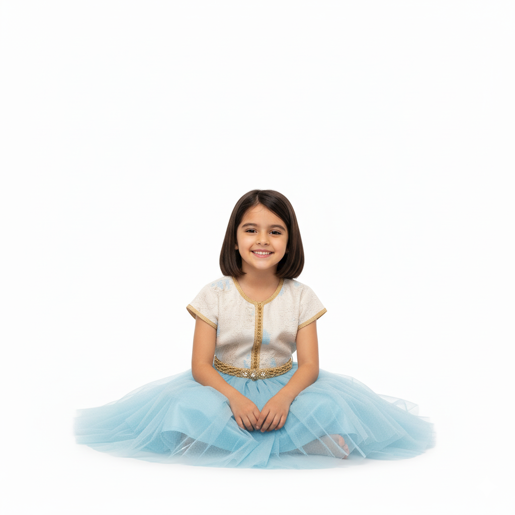 Caftan Blue bud pour fille — Haute Couture Marocaine Orabeldi