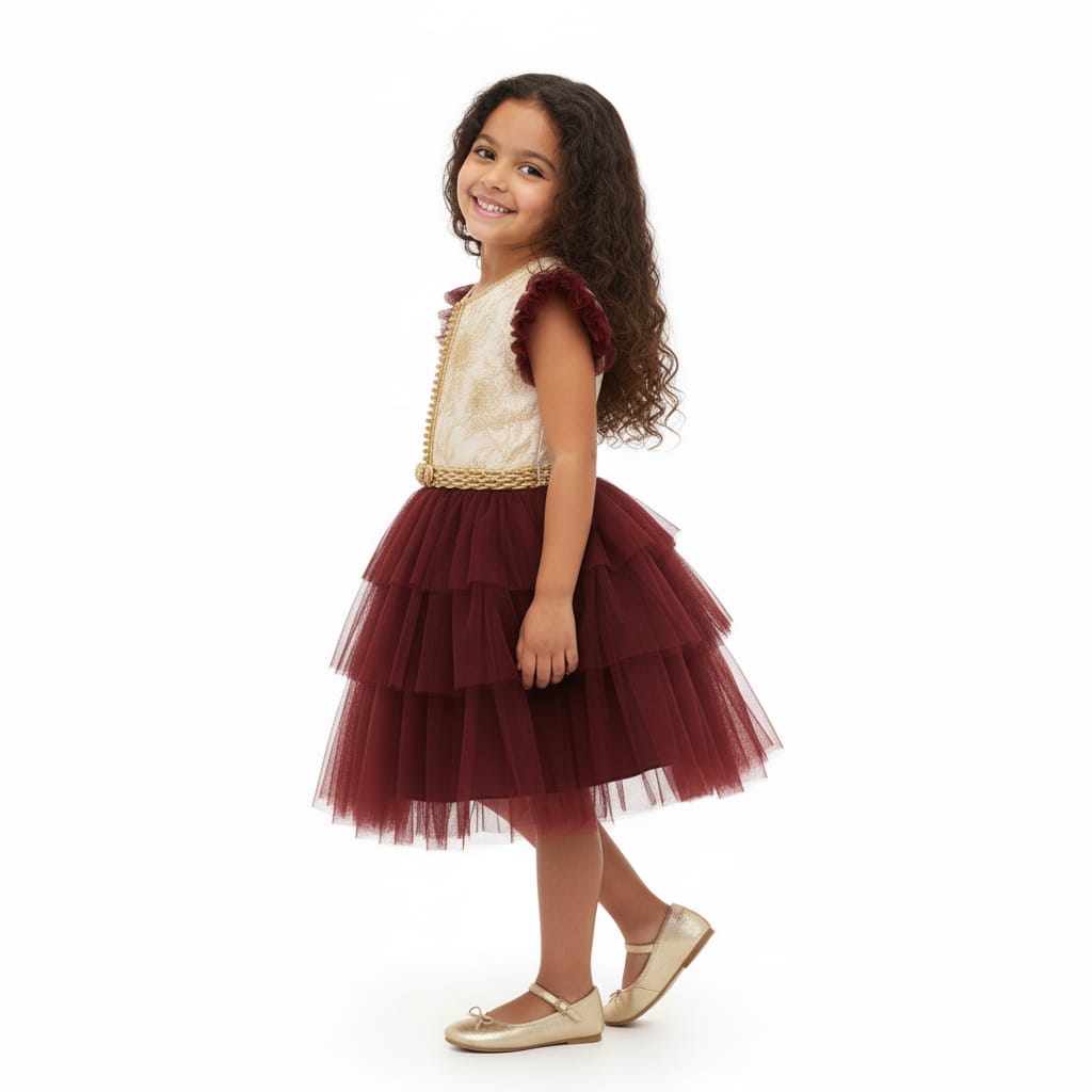 Caftan - Carmin pour fille — Haute Couture Marocaine Orabeldi