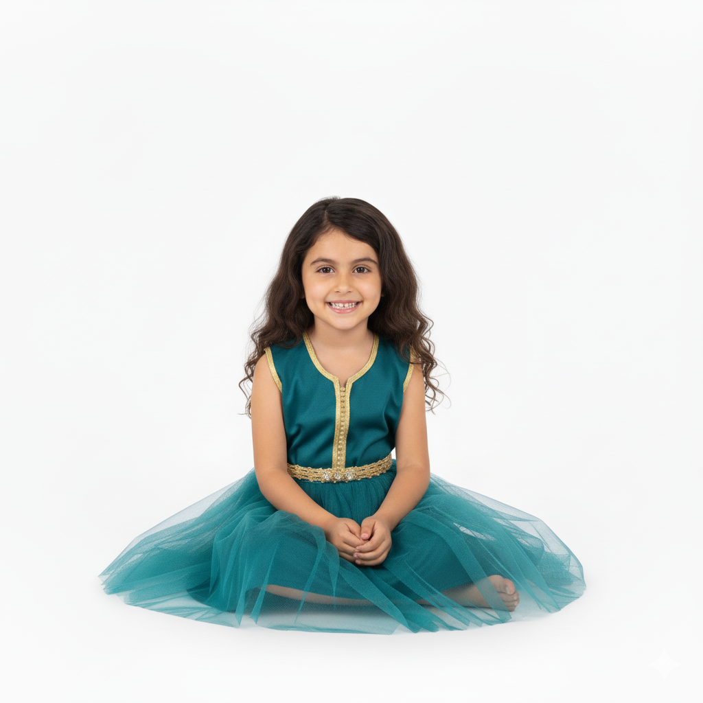 Caftan - Deep aqua pour fille — Haute Couture Marocaine Orabeldi
