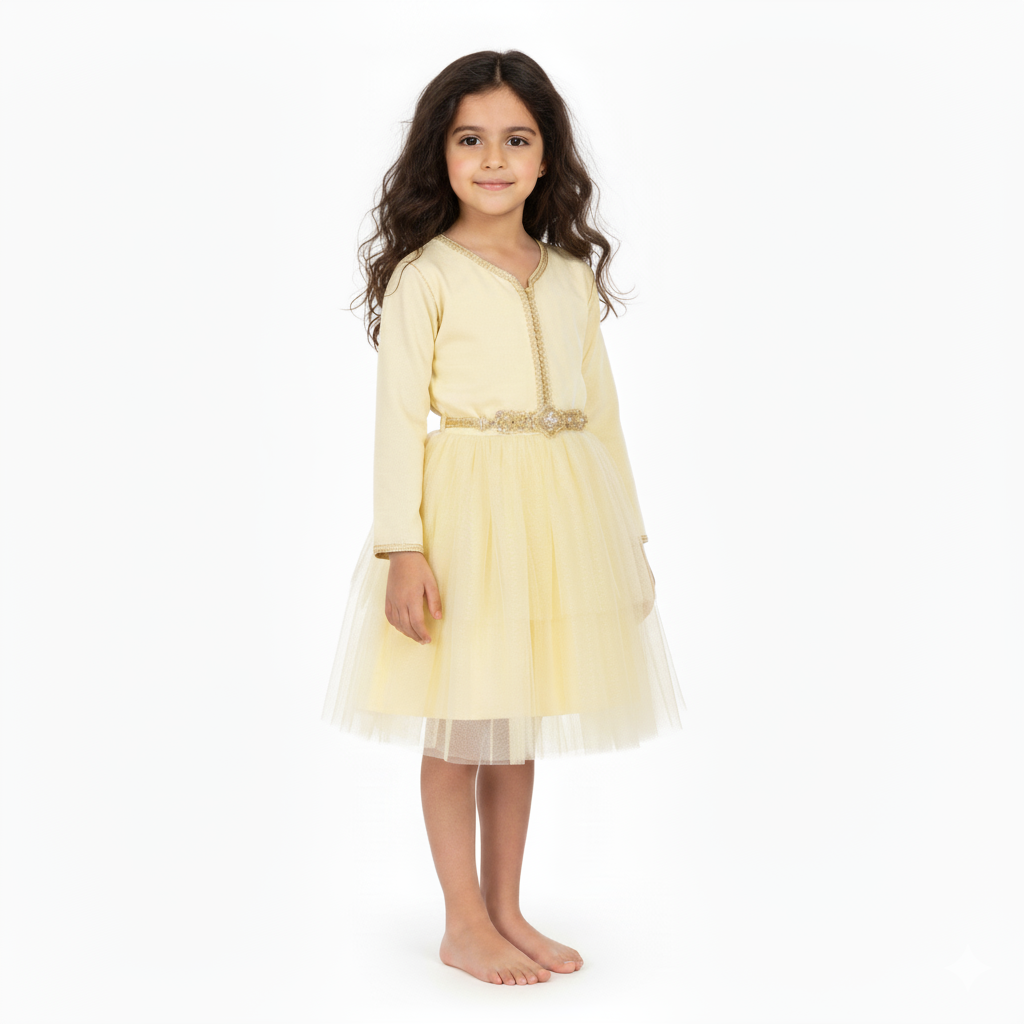 Caftan - Jaune Maize pour fille — Haute Couture Marocaine Orabeldi