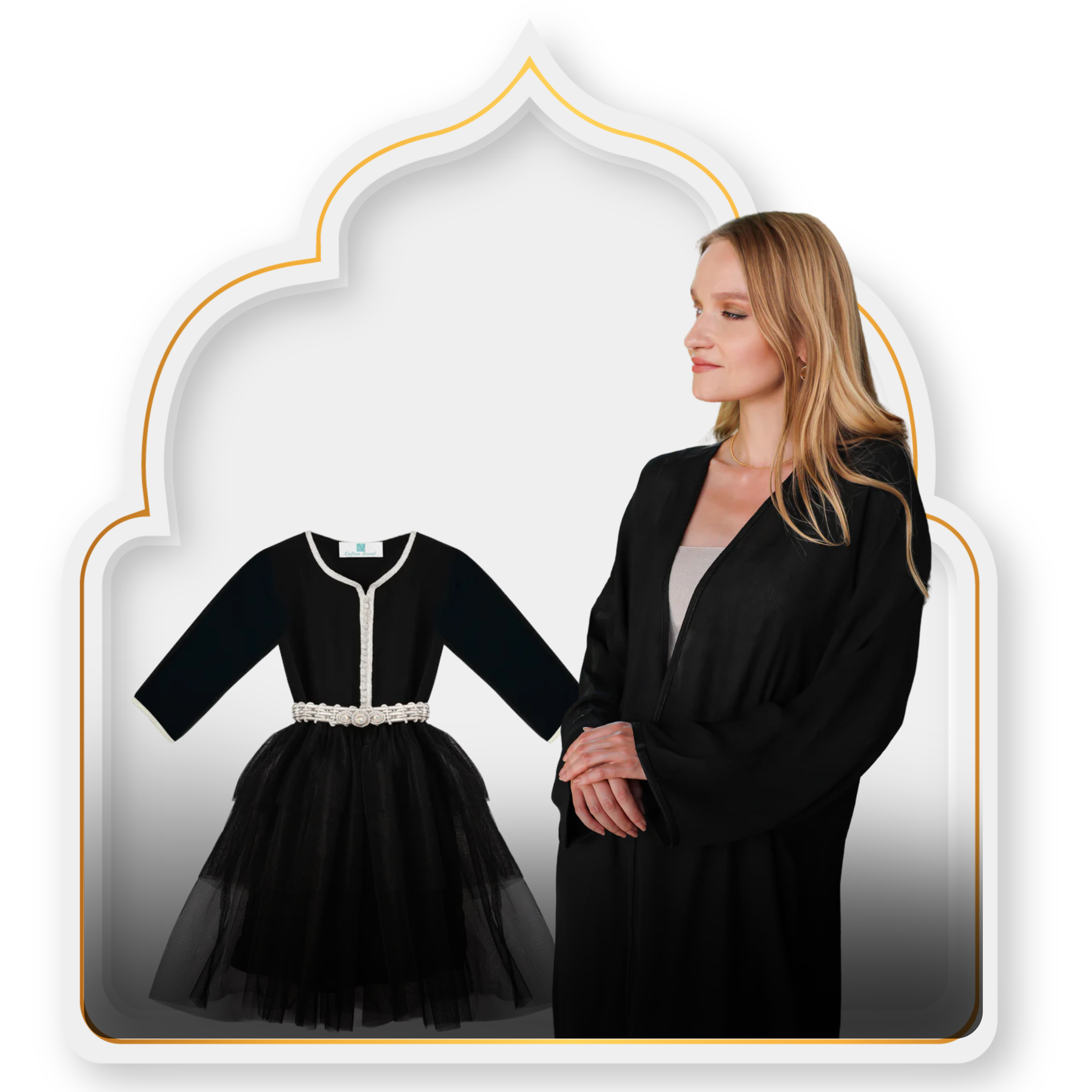 Caftan Robe et Kimono Mère et Fille Noir — Haute Couture Marocaine Orabeldi