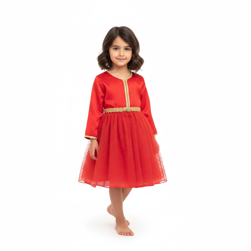 Caftan - Rouge à pois pour fille — Haute Couture Marocaine Orabeldi