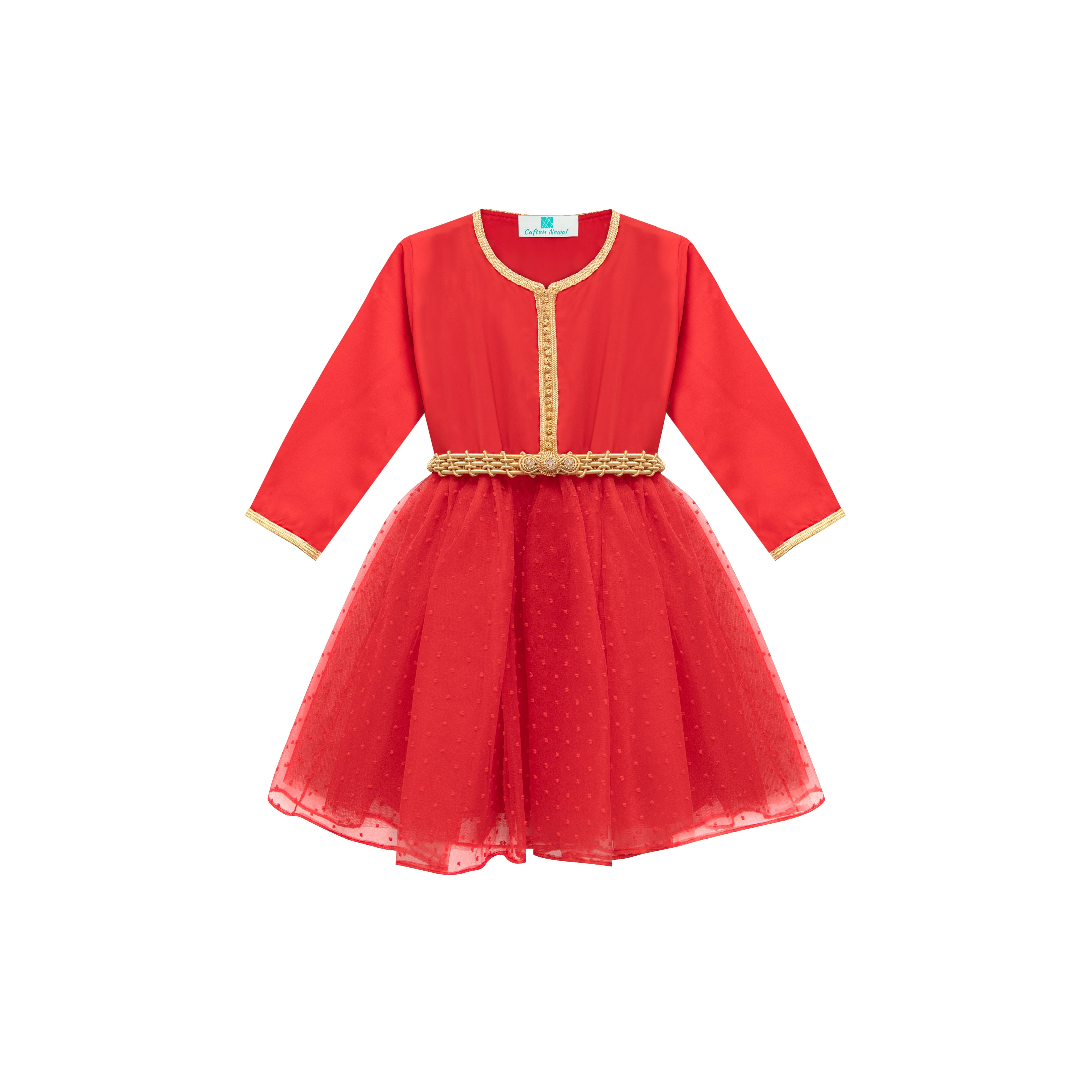 Caftan - Rouge à pois pour fille Thumbnail 2
