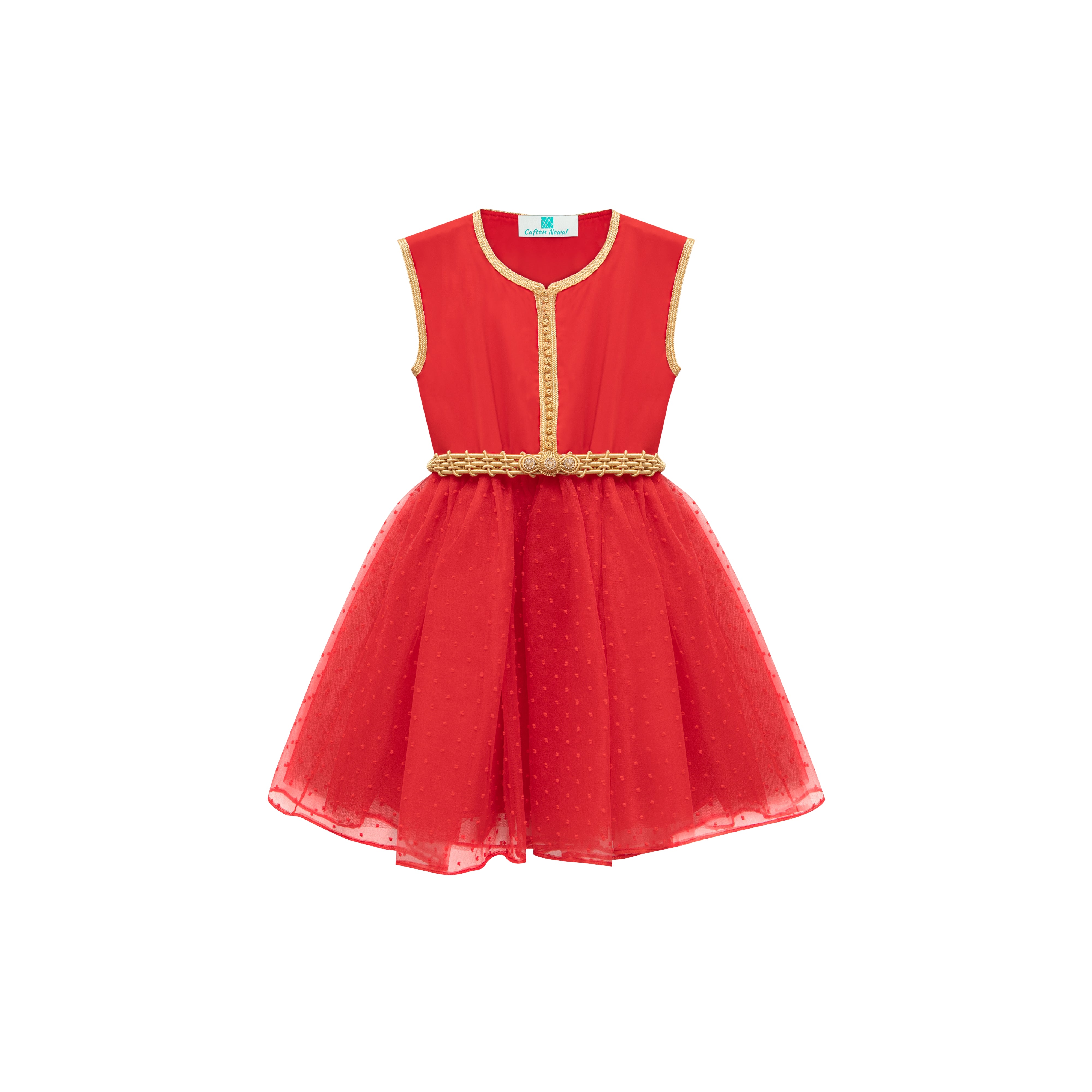 Caftan - Rouge à pois pour fille Thumbnail 3