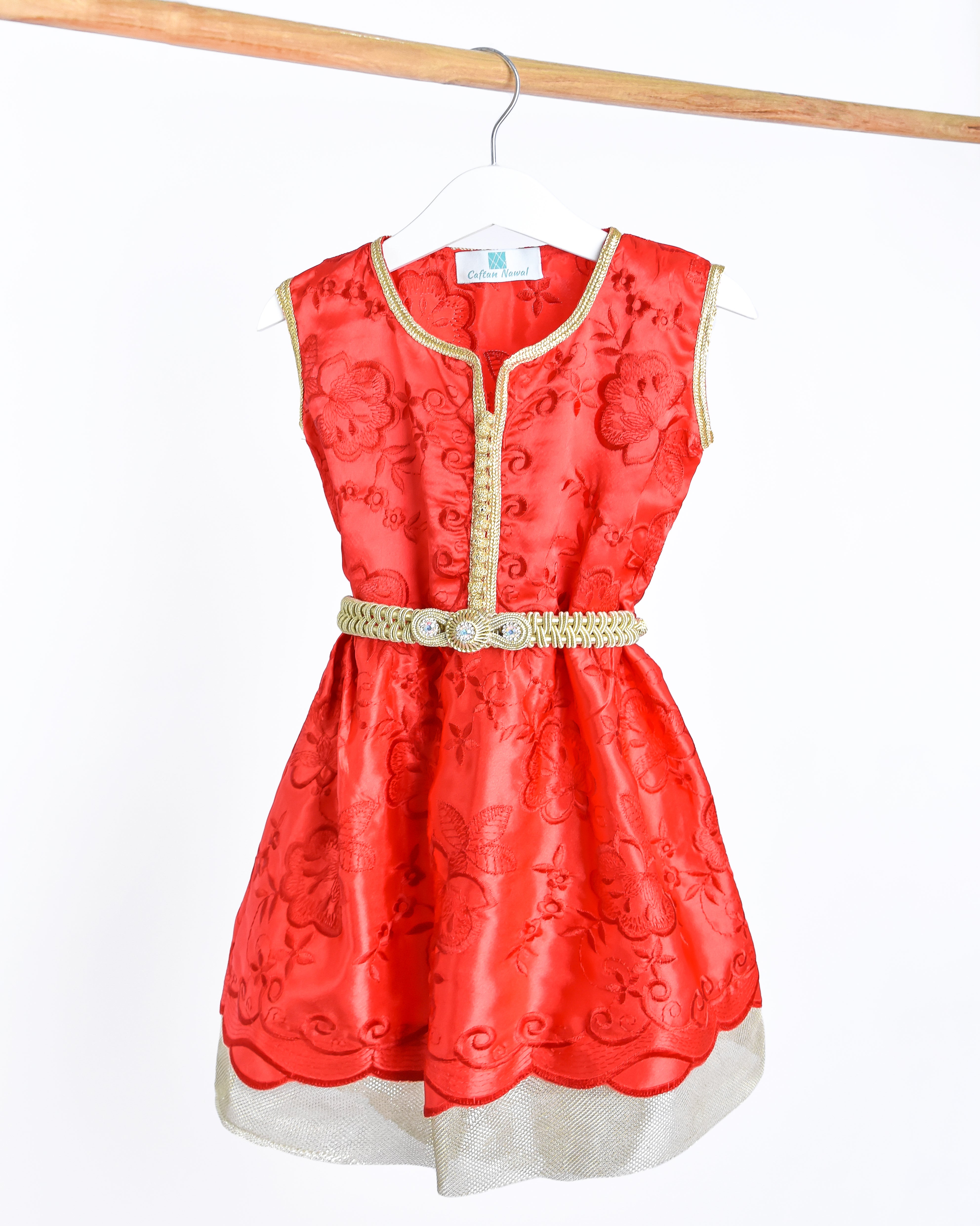 Caftan - Rouge fleuri pour fille — Collection Orabeldi Haute Couture