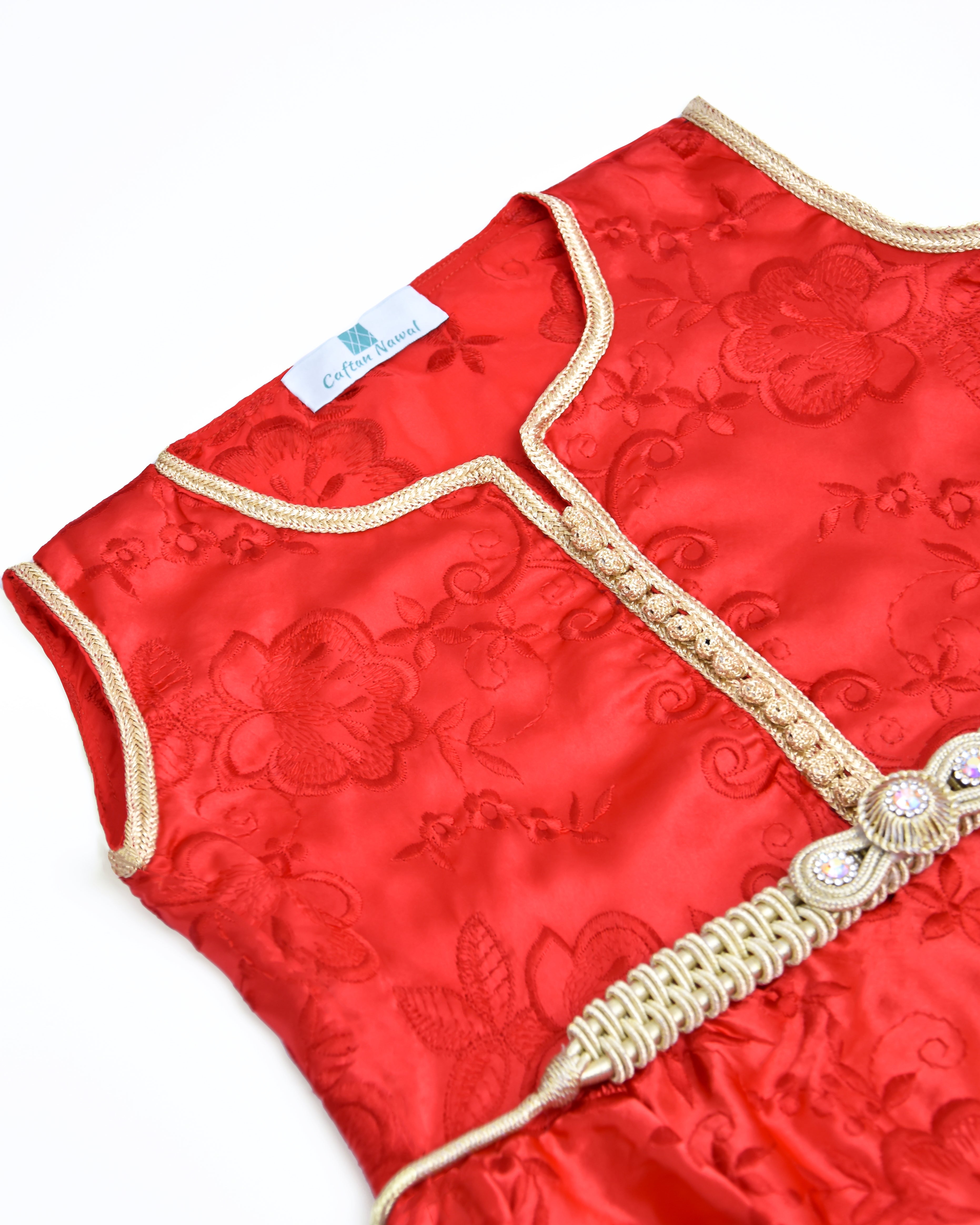 Caftan - Rouge fleuri pour fille Thumbnail 2