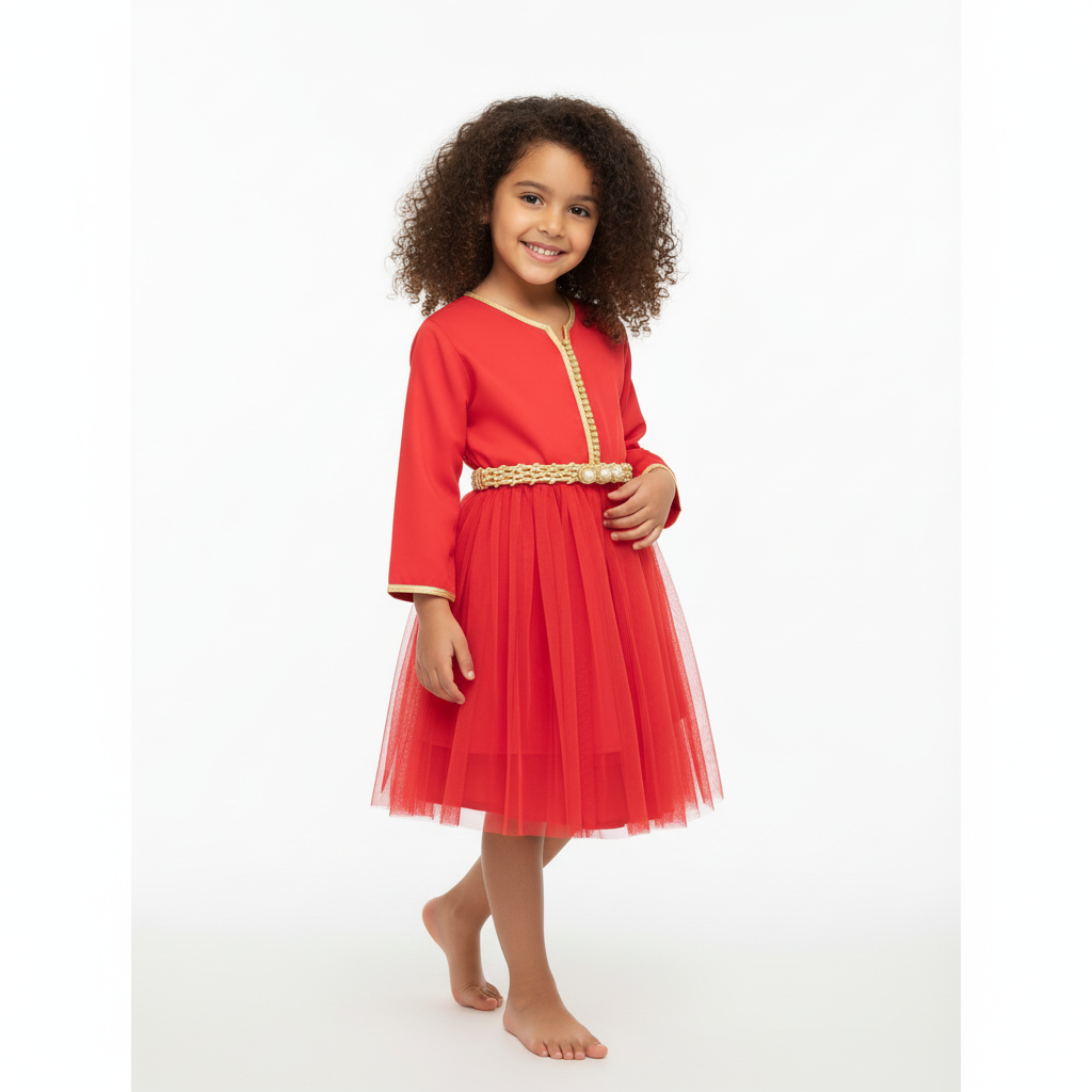 Caftan - Rouge pour fille — Haute Couture Marocaine Orabeldi