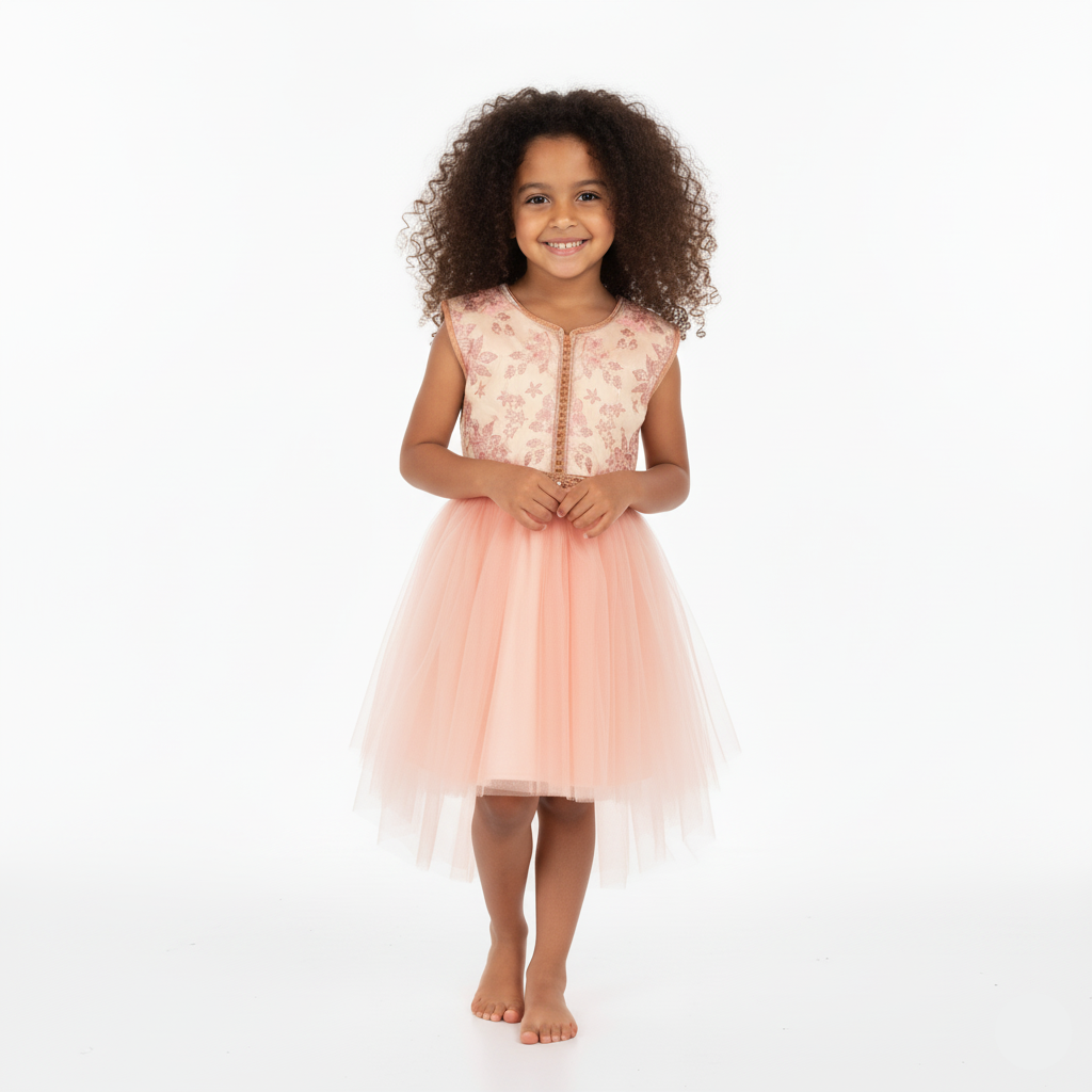Caftan - Saumon Fleuri pour fille — Haute Couture Marocaine Orabeldi