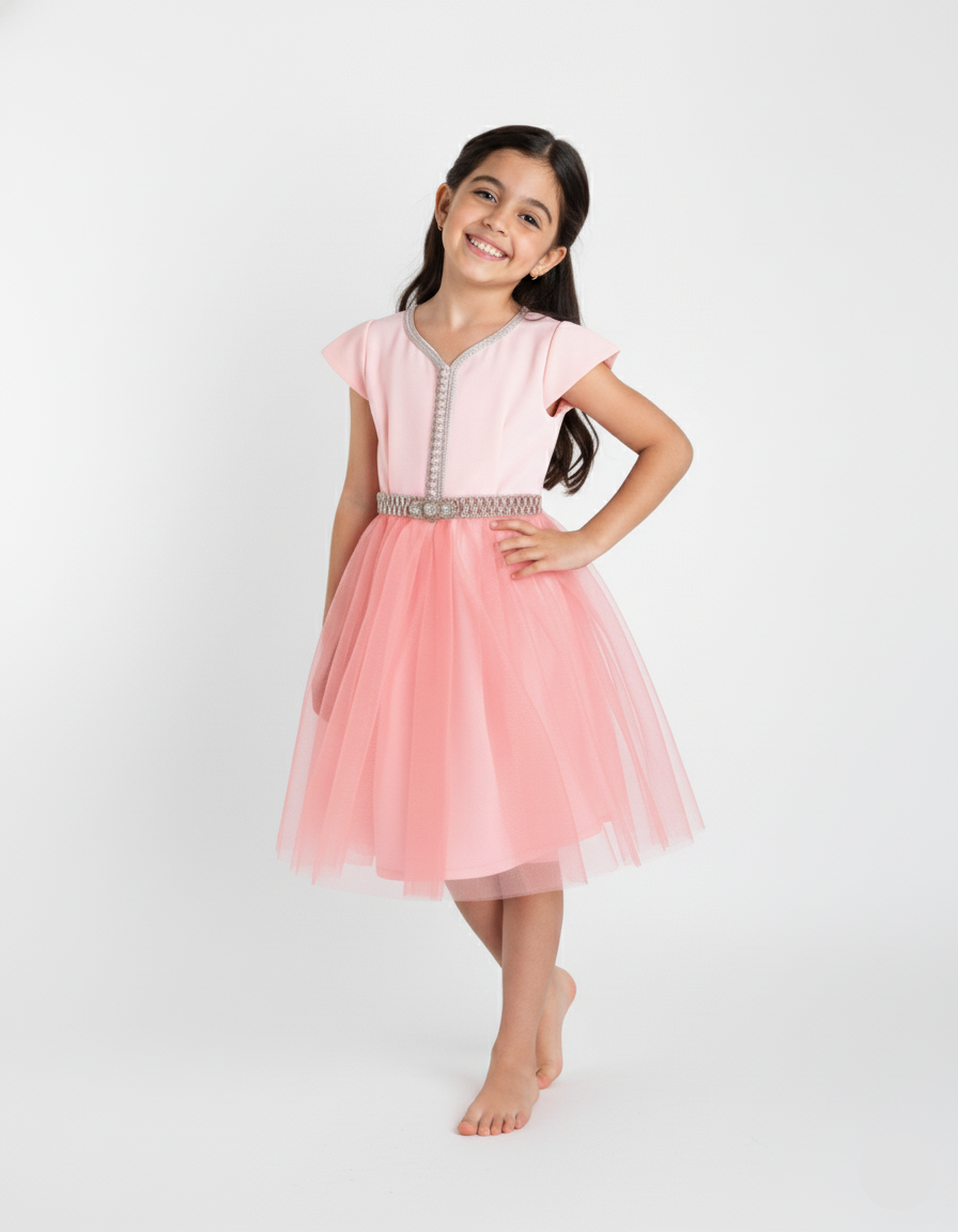 Caftan - Saumon rose pour fille — Collection Orabeldi Haute Couture