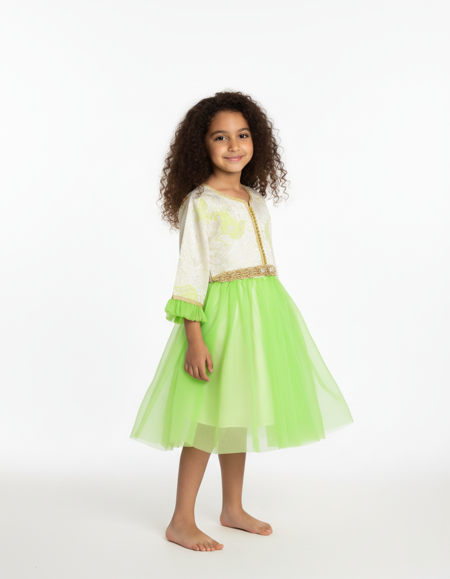 Caftan - Vert lime pour fille — Haute Couture Marocaine Orabeldi