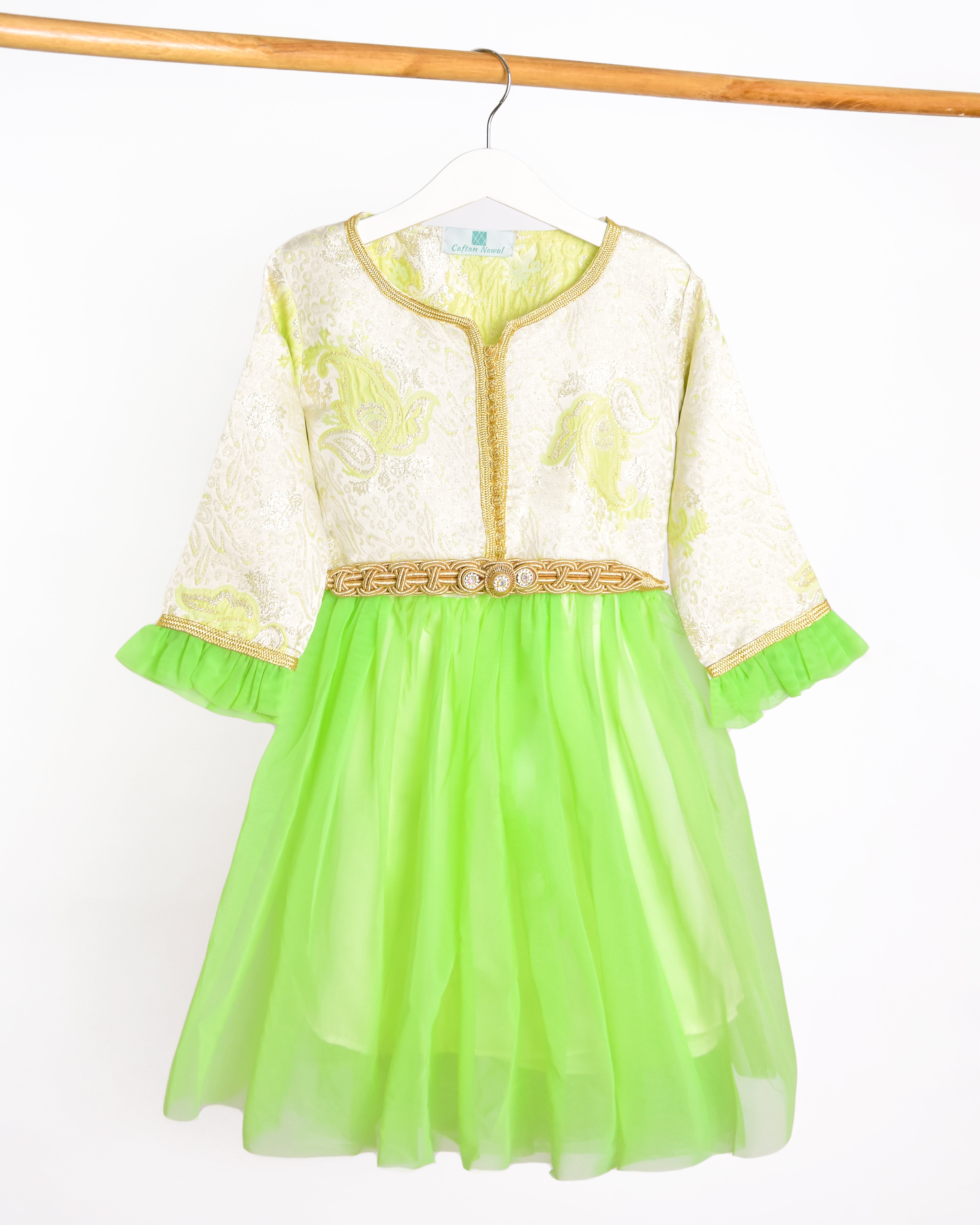 Caftan - Vert lime pour fille Thumbnail 2