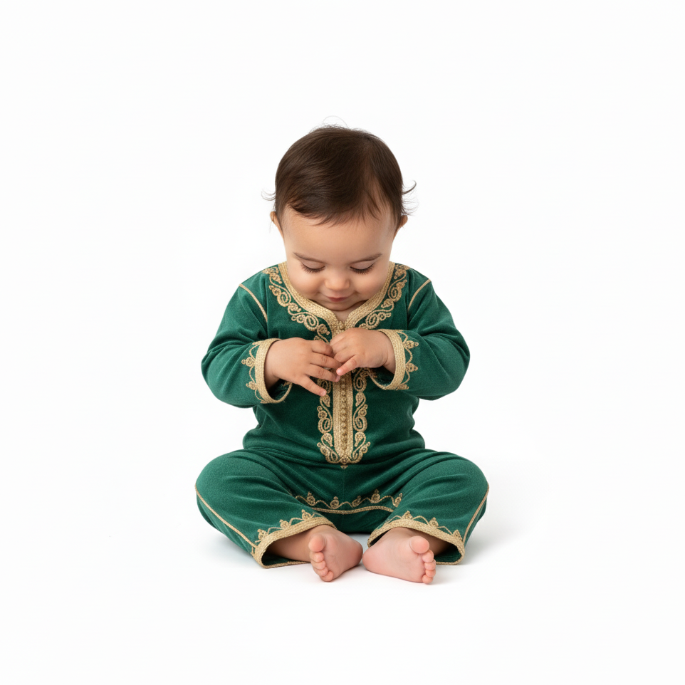 Grenouillère - Vert Royal pour bébé — Haute Couture Marocaine Orabeldi