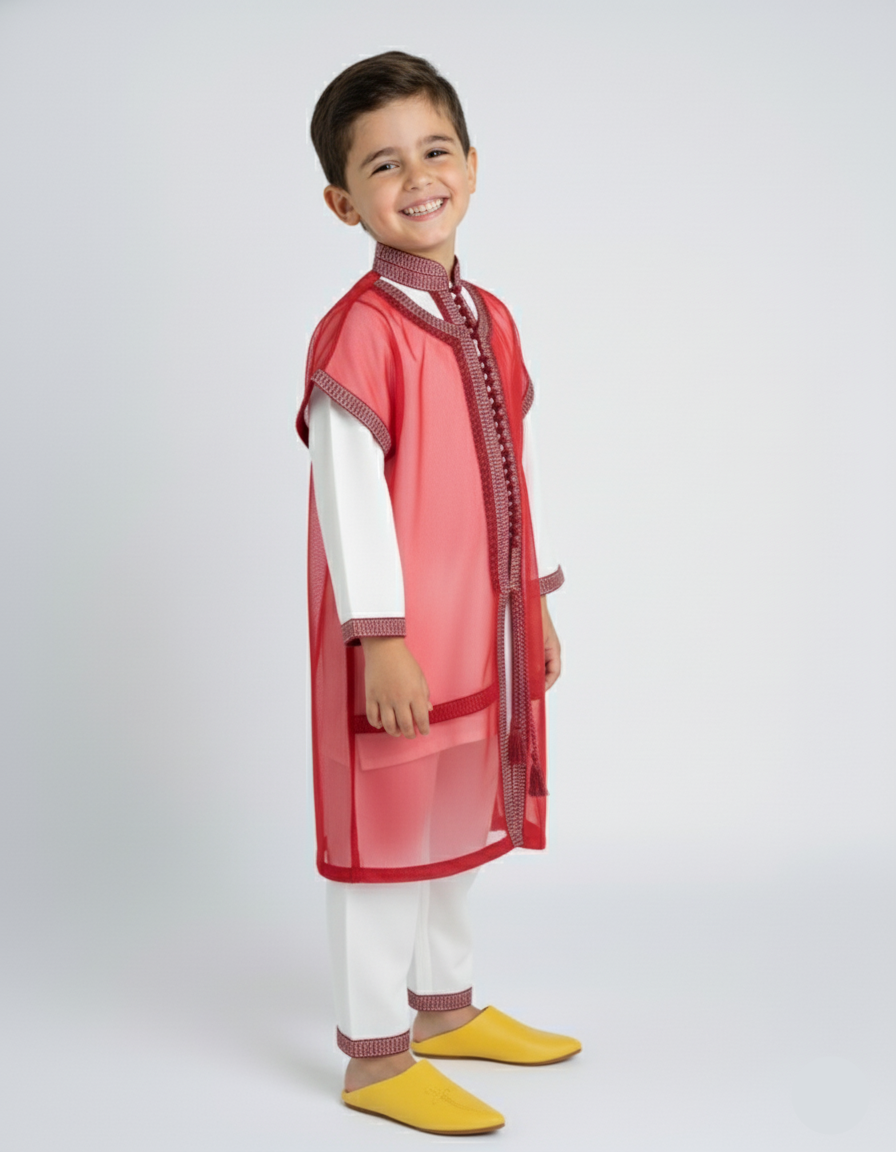 Jabador - Blanc bordeaux pour enfant — Haute Couture Marocaine Orabeldi