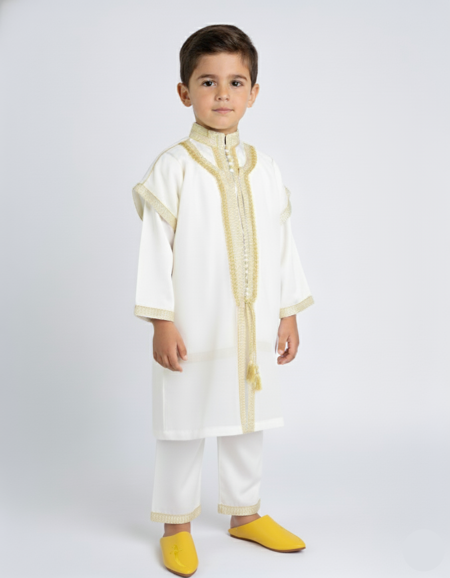 Jabador - Blanc doré pour enfant — Haute Couture Marocaine Orabeldi