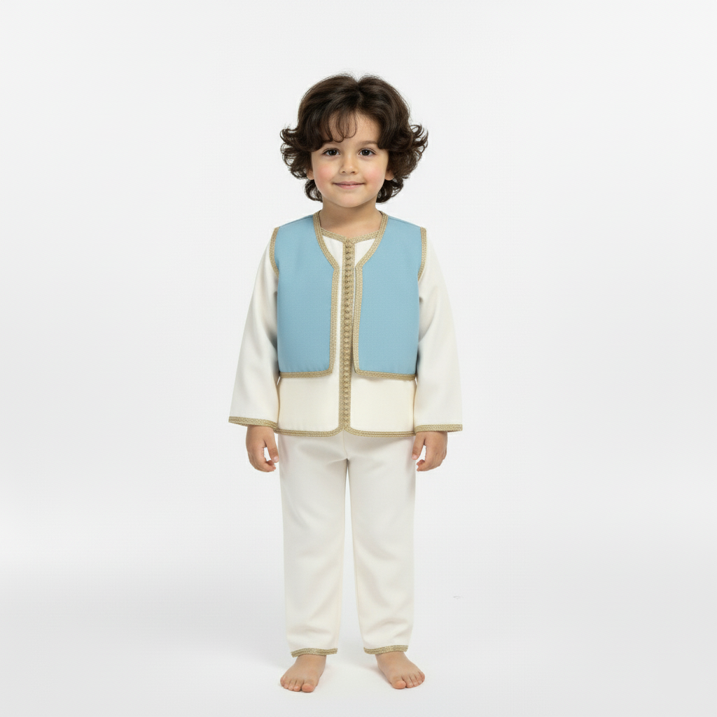 Jabador - Bleu Carolina pour enfant — Haute Couture Marocaine Orabeldi