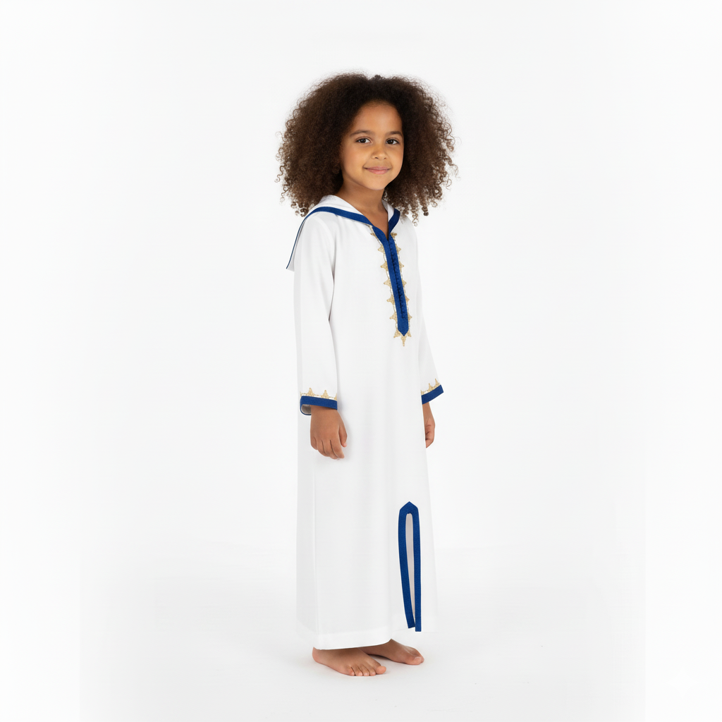 Jellaba Blanc bleu pour fille — Haute Couture Marocaine Orabeldi