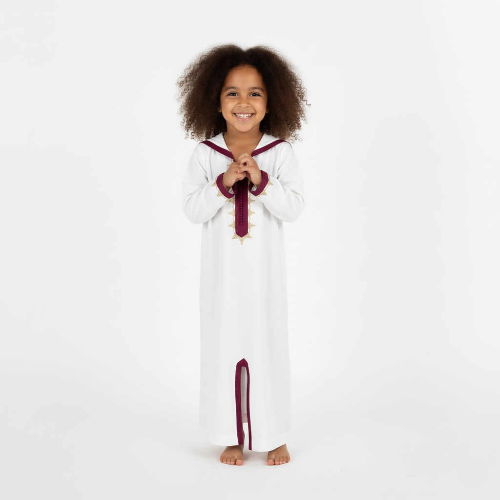 Jellaba Blanc rose pour fille — Haute Couture Marocaine Orabeldi