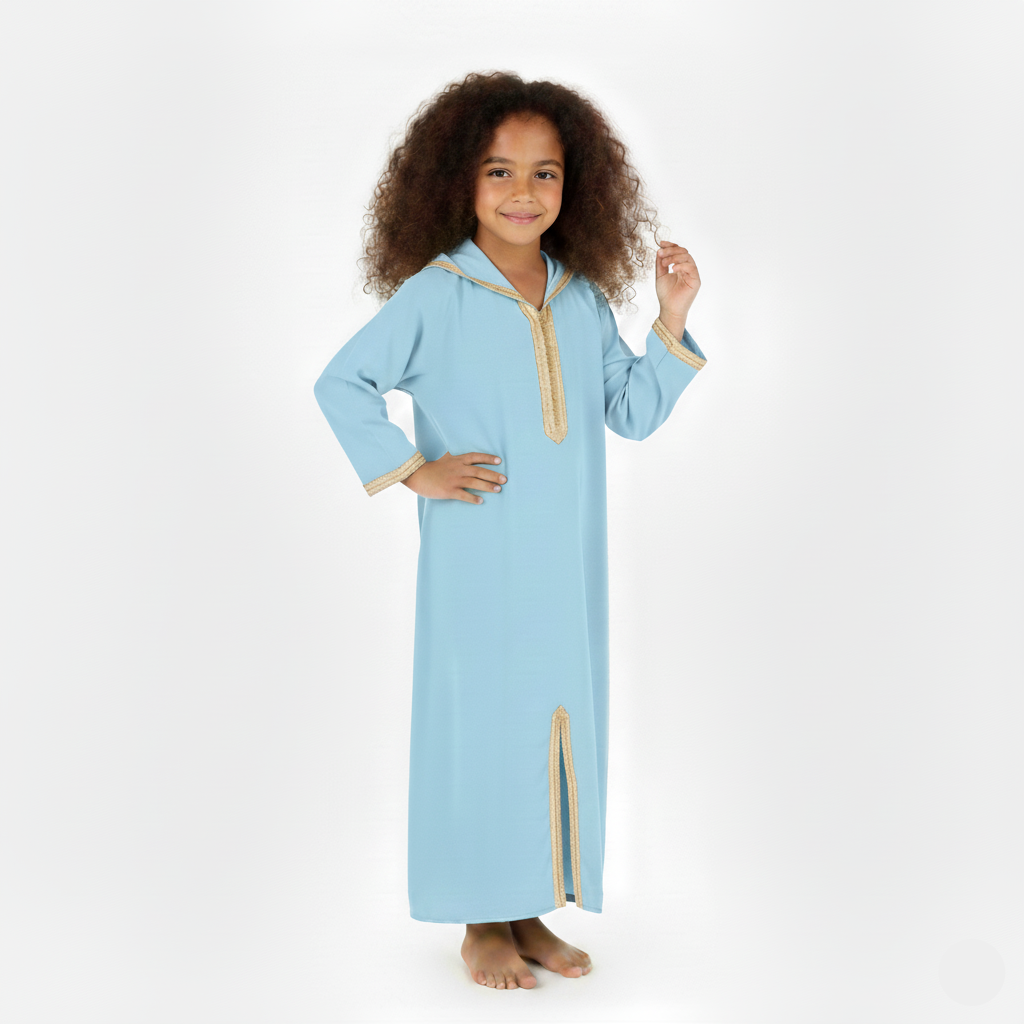 Jellaba Bleu ciel pour fille — Haute Couture Marocaine Orabeldi