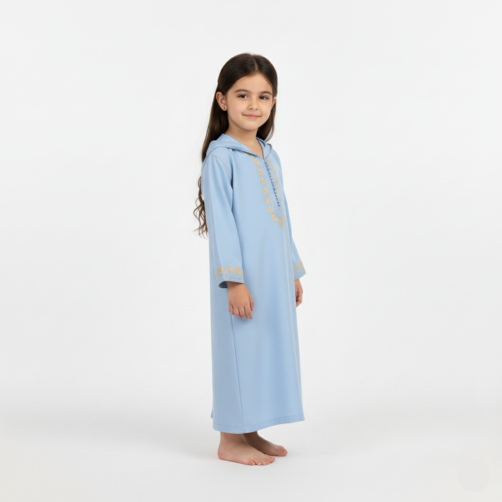 Jellaba Bleu Cloudy pour fille — Haute Couture Marocaine Orabeldi