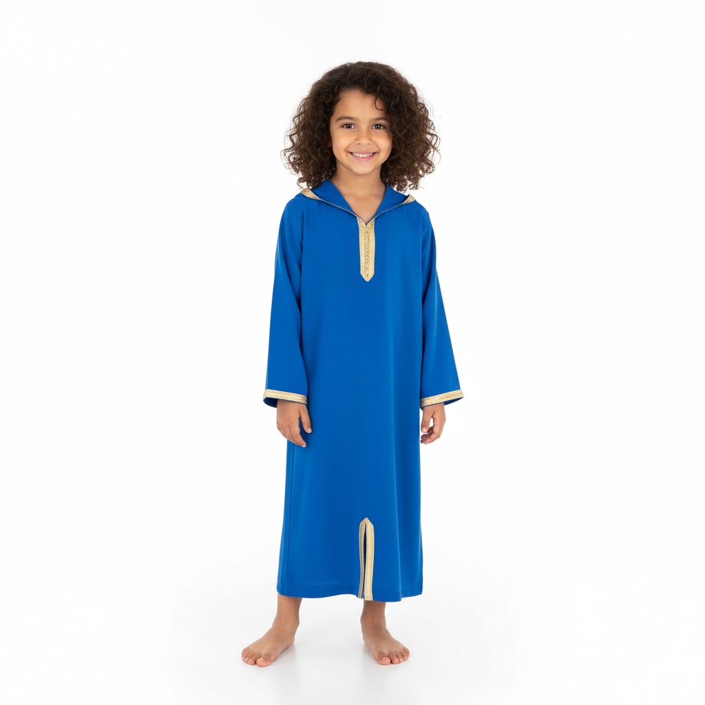 Jellaba bleu électrique pour fille — Haute Couture Marocaine Orabeldi