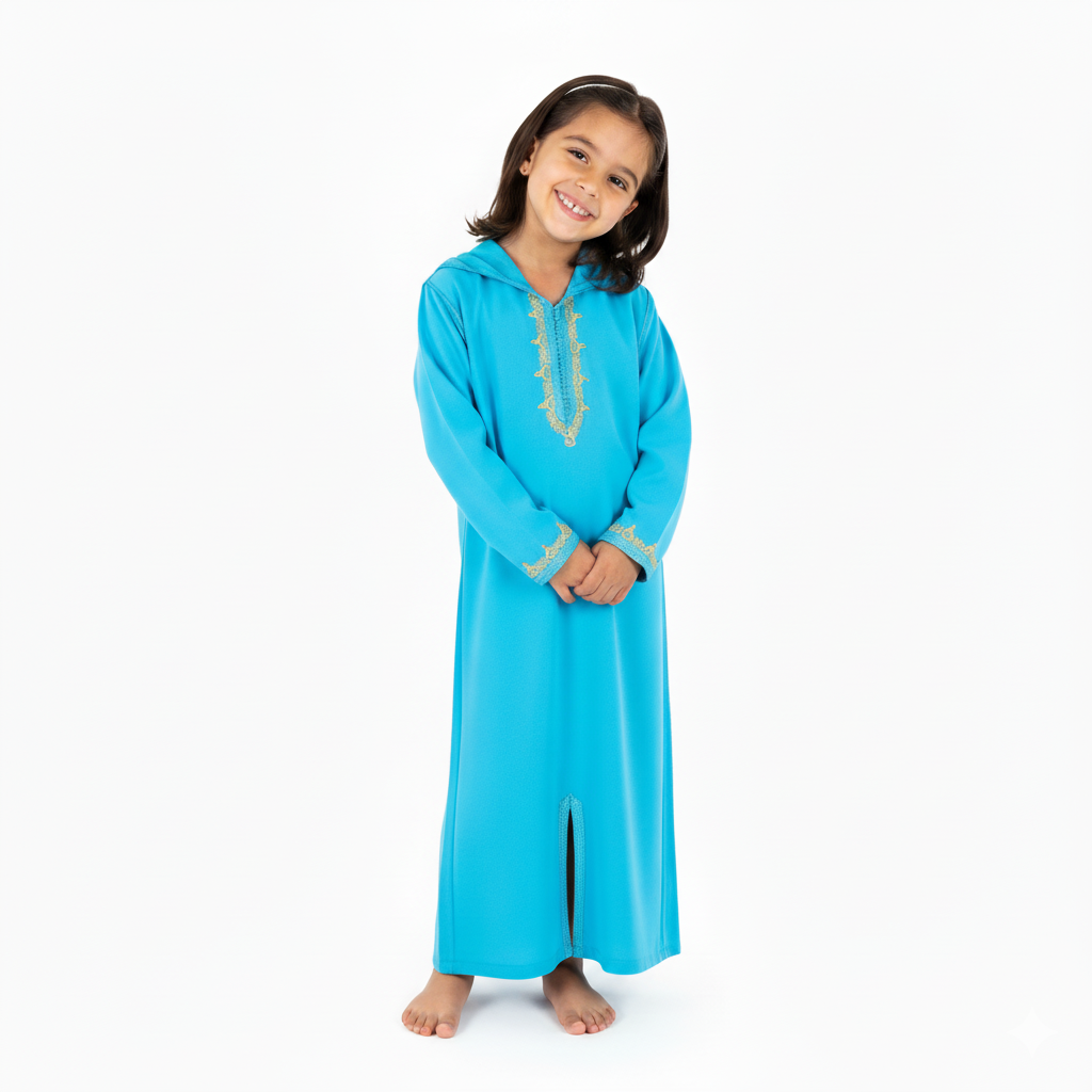 Jellaba Bleu Sky pour fille — Haute Couture Marocaine Orabeldi