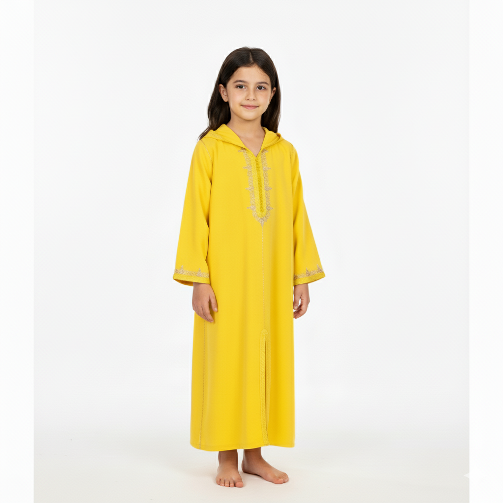 Jellaba Jaune pour fille — Haute Couture Marocaine Orabeldi