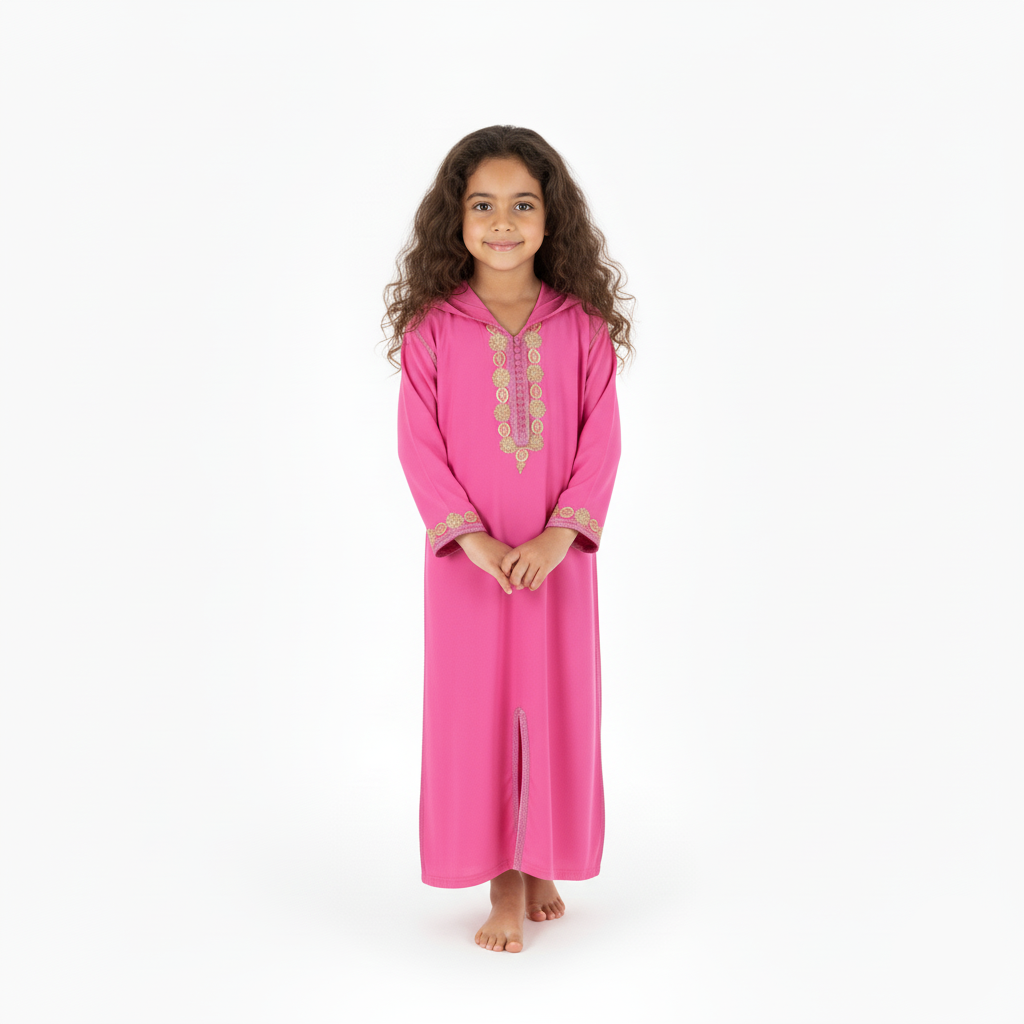 Jellaba Rose pour fille — Haute Couture Marocaine Orabeldi