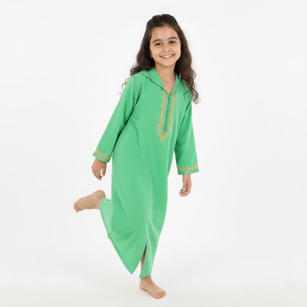 Jellaba Vert Paris pour fille — Haute Couture Marocaine Orabeldi
