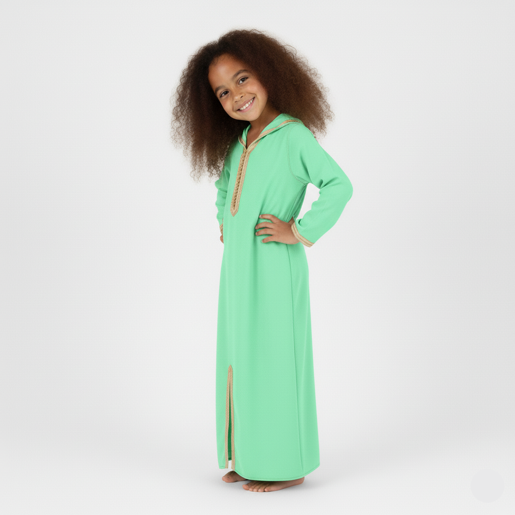 Jellaba Verte pour fille — Haute Couture Marocaine Orabeldi